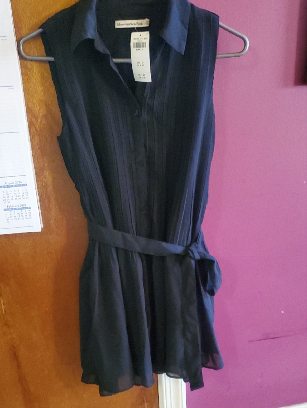 Abercrombie & Fitch Black Sleeveless Button-Front Mini Dress with Waist Tie